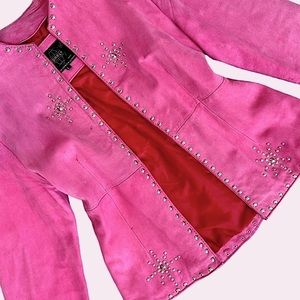 Vintage Pink Suede Jacket Studded Barbie Starburst Medium
